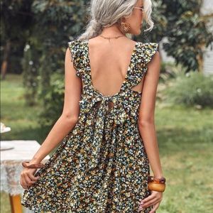 Blue floral dress with tie back